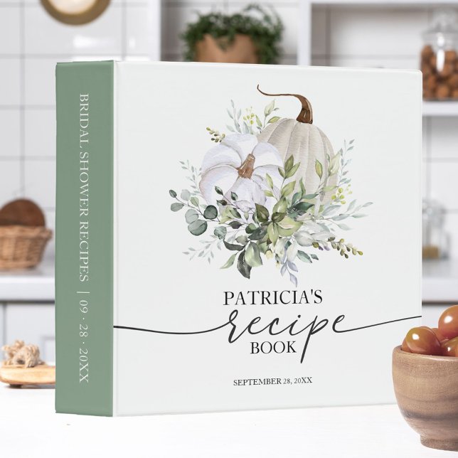 Greenery Pumpkin Fall Bridal Shower Recipe Book 3 Ring Binder (Creator Uploaded)