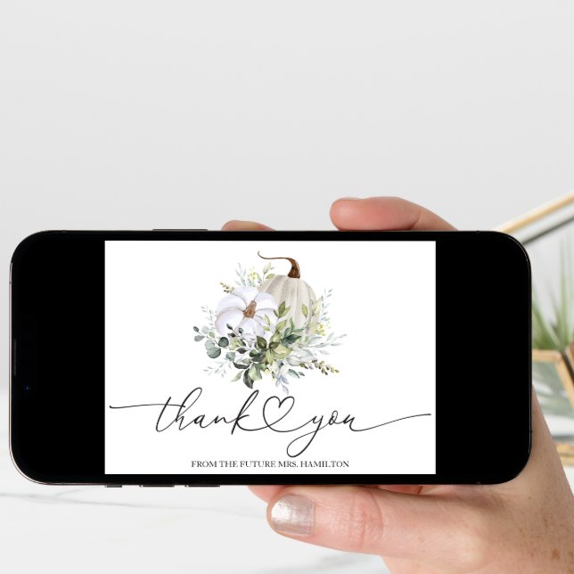 Greenery Pumpkin Fall Bridal Shower Thank You Card (Front Digital)
