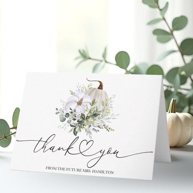 Greenery Pumpkin Fall Bridal Shower Thank You Card (Creator Uploaded)