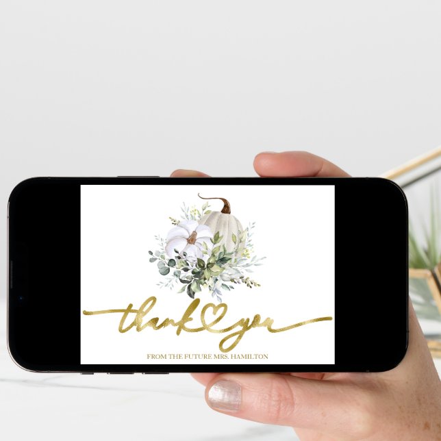 Greenery Pumpkin Fall Bridal Shower Thank You Card (Front Digital)