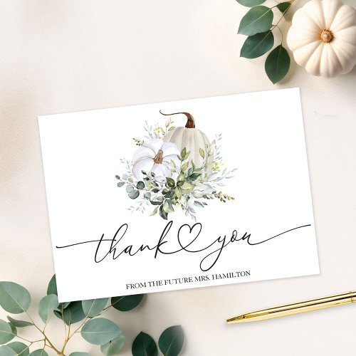 Greenery Pumpkin Fall Bridal Shower Thank You Invitation