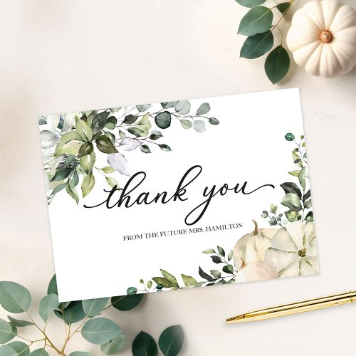 Greenery Pumpkin Fall Bridal Shower Thank You Invitation