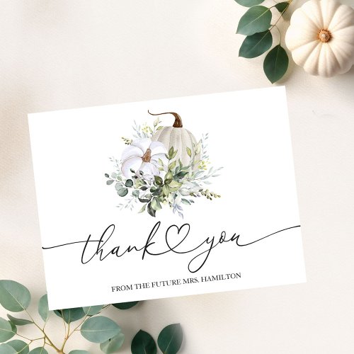 Greenery Pumpkin Fall Bridal Shower Thank You Postcard