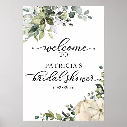 Greenery Pumpkin Fall Bridal Shower Welcome Sign 