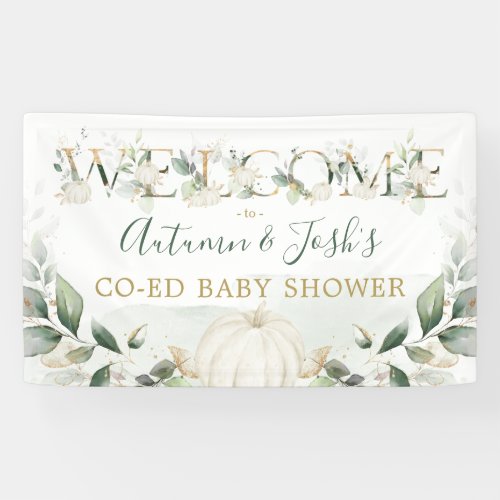 Greenery Pumpkin Fall Coed Baby Shower Welcome Banner