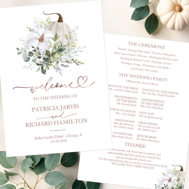 Greenery Pumpkin Fall Wedding Ceremony Program (Creator Uploaded)