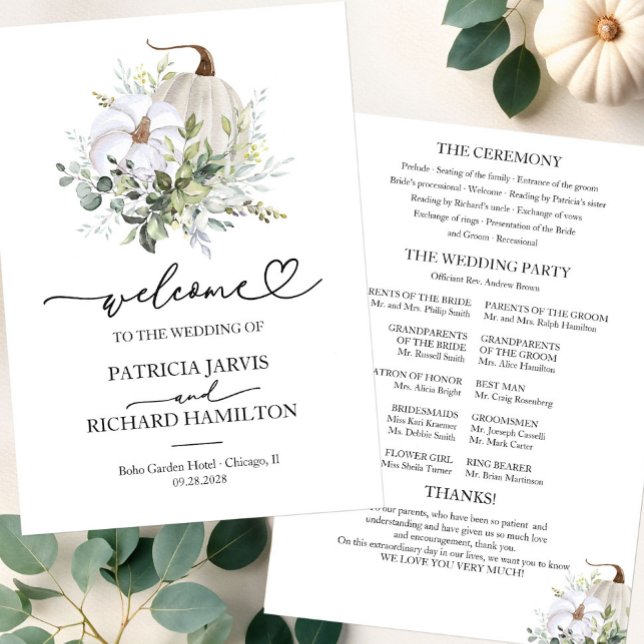 Greenery Pumpkin Fall Wedding Ceremony Program (Creator Uploaded)