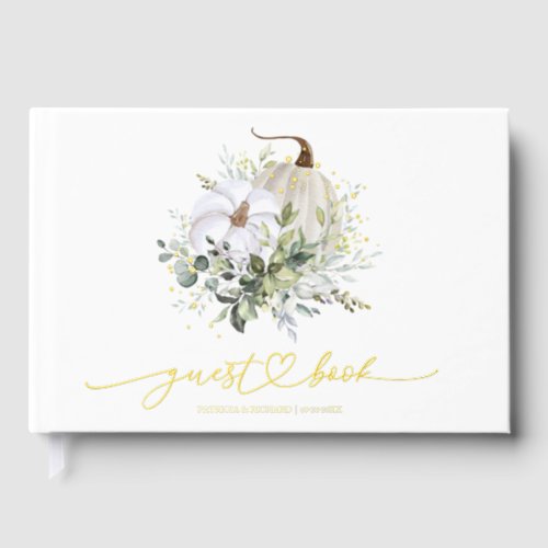 Greenery Pumpkin Fall Wedding Foil Guest Book