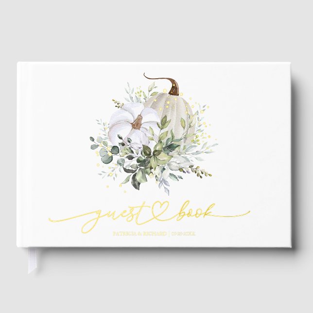 Greenery Pumpkin Fall Wedding Foil Guest Book (Front)