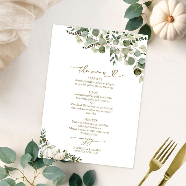 Greenery Pumpkin Fall Wedding Menu Card (Creator Uploaded)