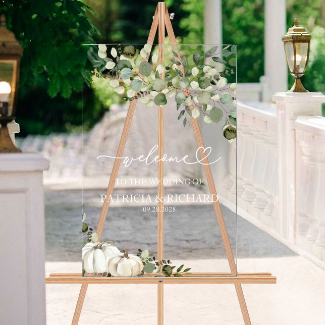  Greenery Pumpkin Fall Wedding Welcome Acrylic Sign (Creator Uploaded)
