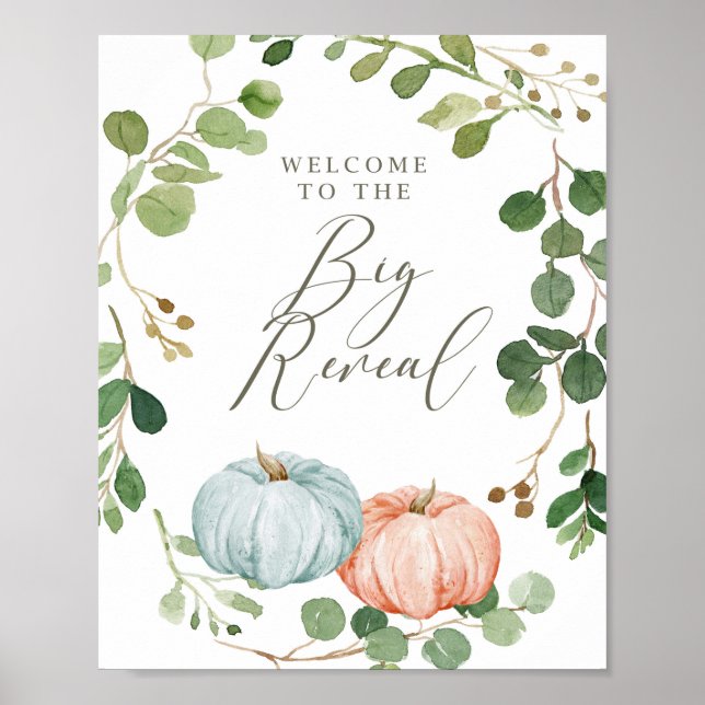 Greenery Pumpkin Gender Reveal Fall Welcome Sign (Front)