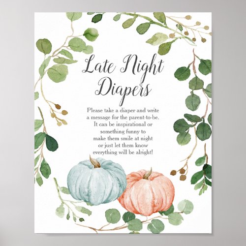 Greenery Pumpkin Gender Reveal Night Diapers Sign
