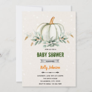 Greenery pumpkin shower birthday invitation