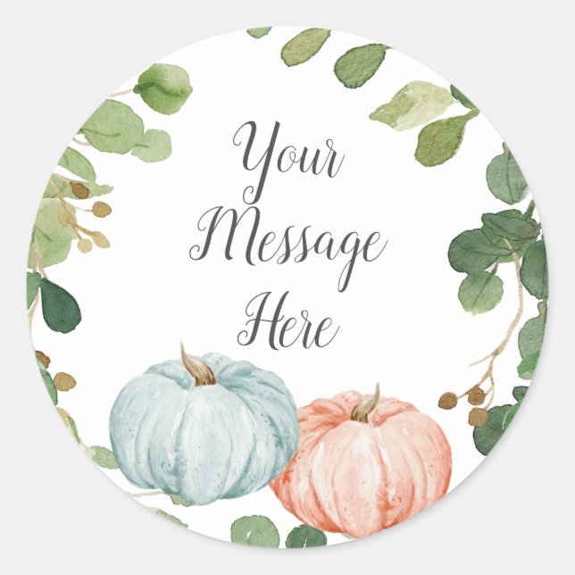 Greenery Pumpkin Your Message Here Sticker (Front)