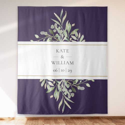 Greenery Purple Wedding Photo Booth Backdrop