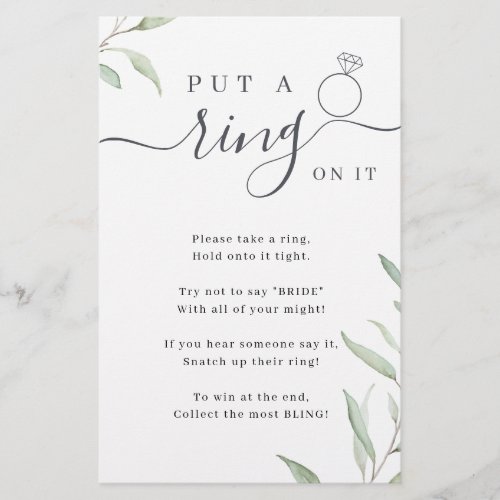 Greenery put a ring on it bridal shower game