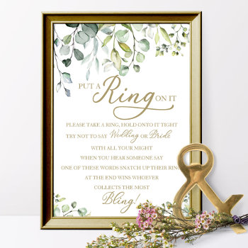 Greenery Put A Ring On It Bridal Shower Game Poste Poster by StampsbyMargherita at Zazzle