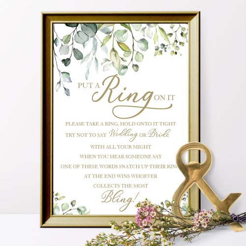 Greenery Put A Ring On It Bridal Shower Game Poster