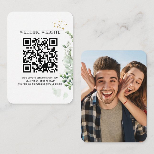 Greenery QR Code  and Photo Enclosure Invitation (Front/Back)