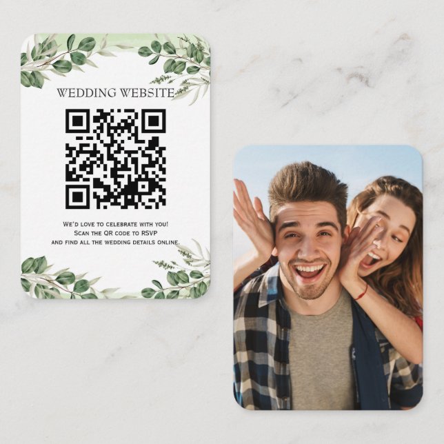 Greenery QR Code  and Photo Enclosure Invitation (Front/Back)