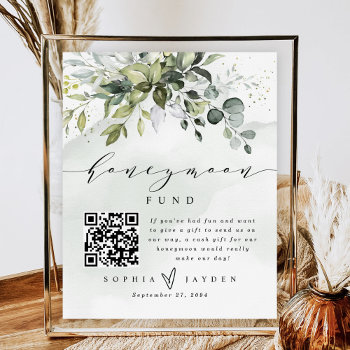 Greenery Qr Code Honeymoon Wedding Cash Fund Sign by RusticWeddings at Zazzle
