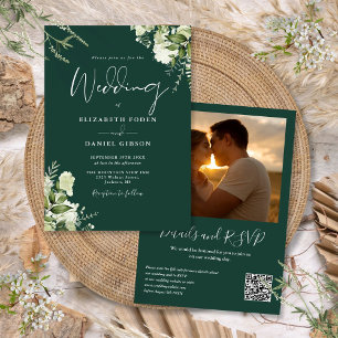 Greenery QR Code Photo Emerald Green Wedding Invitation