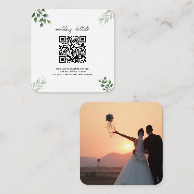 Greenery QR Code Photo RSVP Enclosure Invitation (Front/Back)