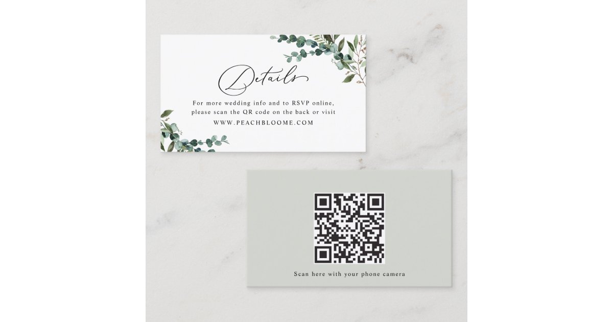 Greenery QR Code Wedding Details Enclosure Card | Zazzle