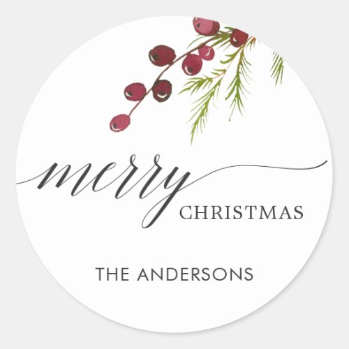 Greenery Red Berries Holiday Classic Round Sticker