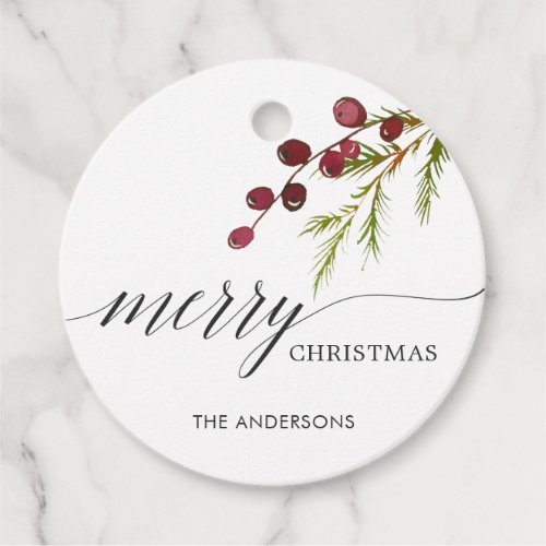Greenery Red Berries Holiday Favor Tags