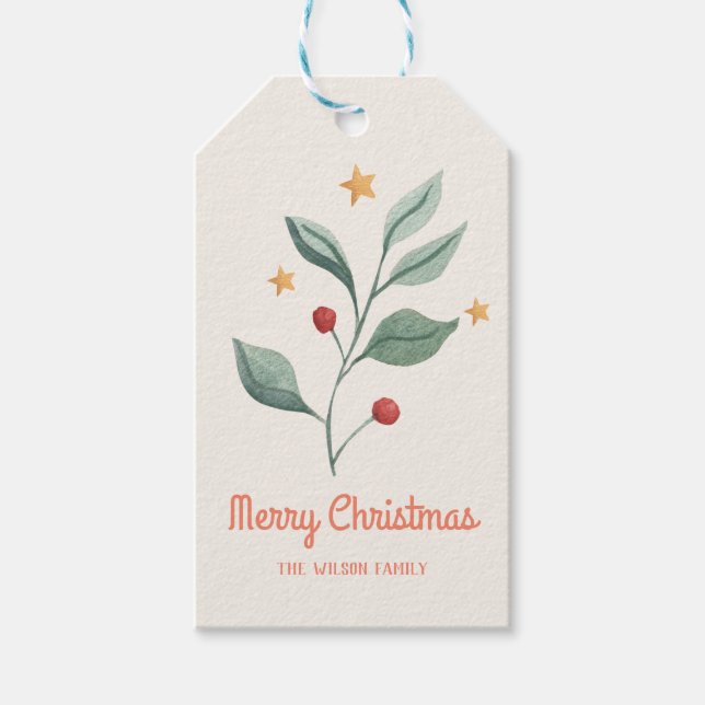 Greenery Red Berries Holiday Gift Tags (Front)