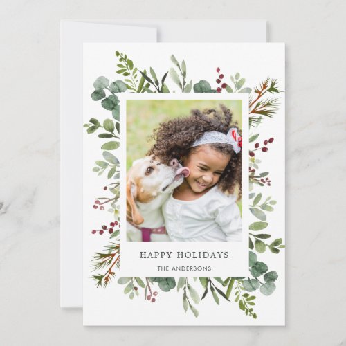 Greenery Red Berries Holiday Photo Card