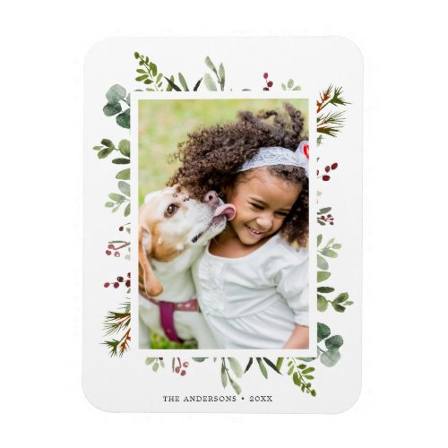 Greenery Red Berries Holiday Photo Magnet