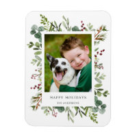 Greenery Red Berries Holiday Photo Magnet