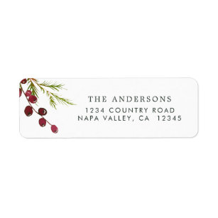 Greenery Red Berries Holiday Return Address Label