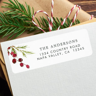 Greenery Red Berries Holiday Return Address Label