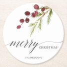 Greenery Red Berries Holiday Round Paper Coaster Greenery Red Berries Holiday Round Paper Coaster