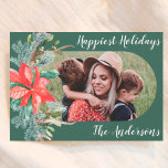 Greenery Red Foliage Botanical Modern Oval Photo Holiday Card<br><div class="desc">Greenery Red Foliage Botanical Modern Oval Photo Holiday Card</div>