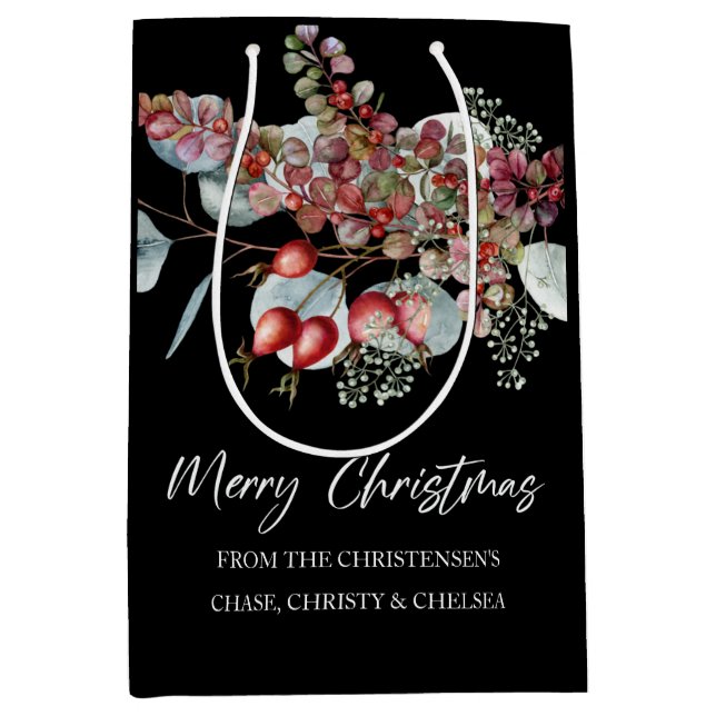 Greenery Red Green Black Merry Christmas  Medium Gift Bag (Front)