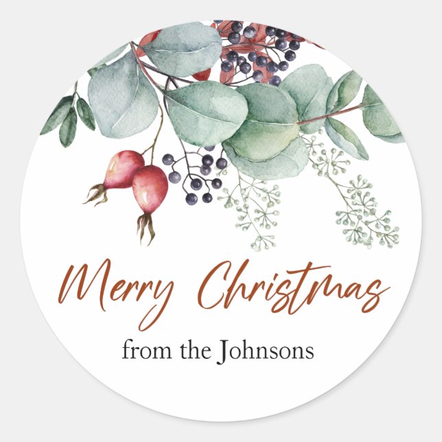 Greenery Red Green Christmas Sticker (Front)
