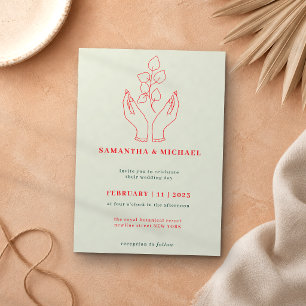 Greenery Red Hands Flower Praying Invitation