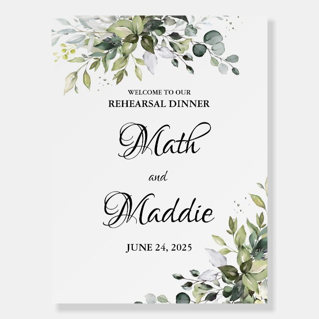 Greenery Rehearsal Dinner, Photo Wedding Sign (Front)