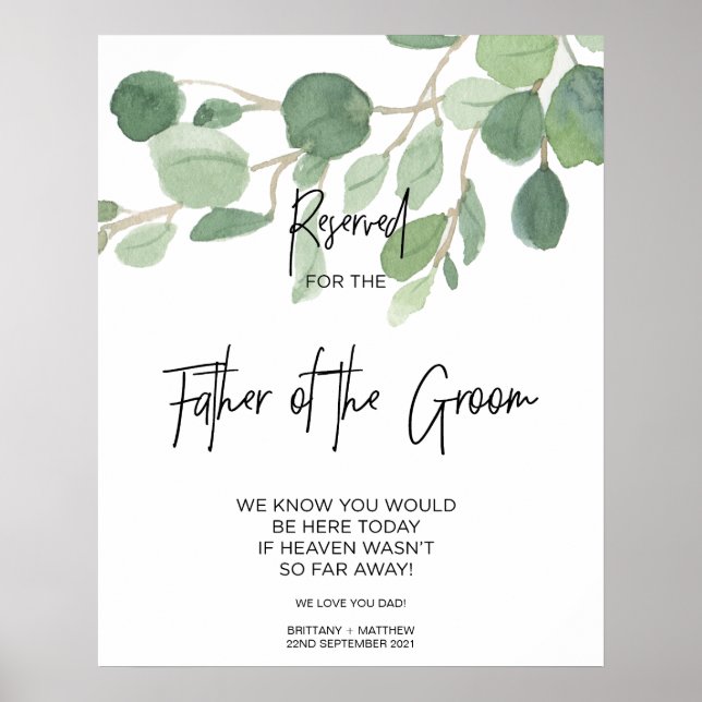 Greenery Reserved for Father of the Groom Wedding Poster (Front)
