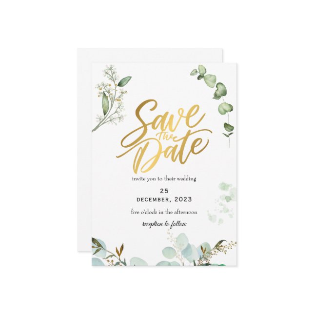 Greenery Romantic Save The Date Invitation (Front/Back In Situ)