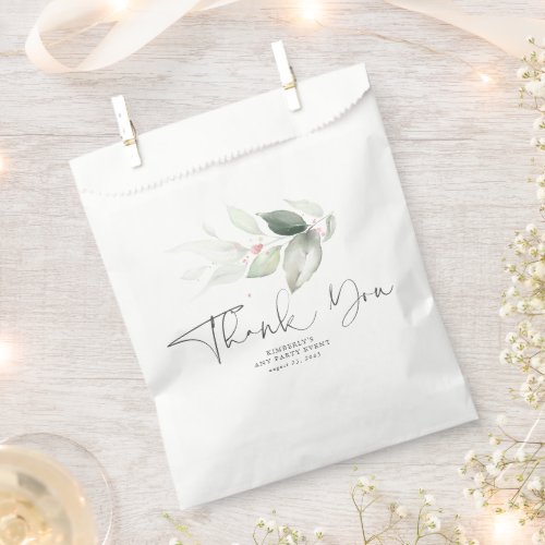 Greenery Rose Gold Leaves Elegant Thank You Favor Bag