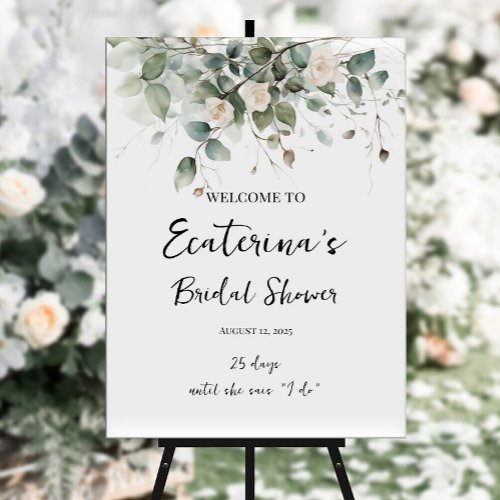 Greenery  roses bridal shower welcome sign