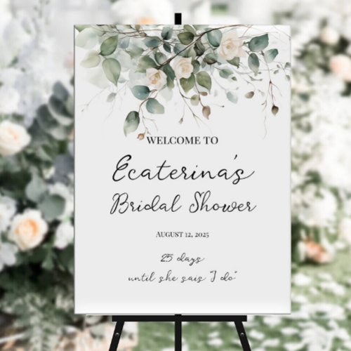 Greenery  roses bridal shower welcome sign