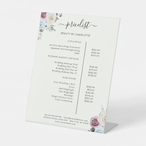 Greenery Roses Salon Price List Pedestal Sign