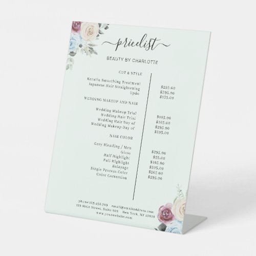 Greenery Roses Salon Price List Pedestal Sign